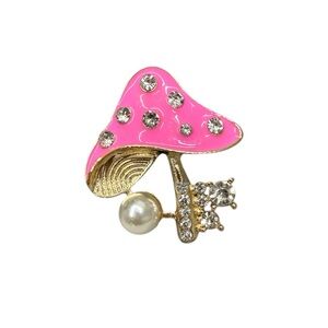 Mushroom Brooch with Crystals and Pearl Accent